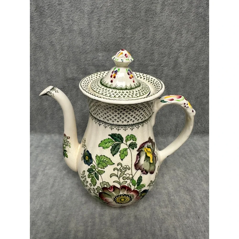 VTG Mason's‎ China Ironstone Coffee Pot Paynsley Green Floral England Full Hand